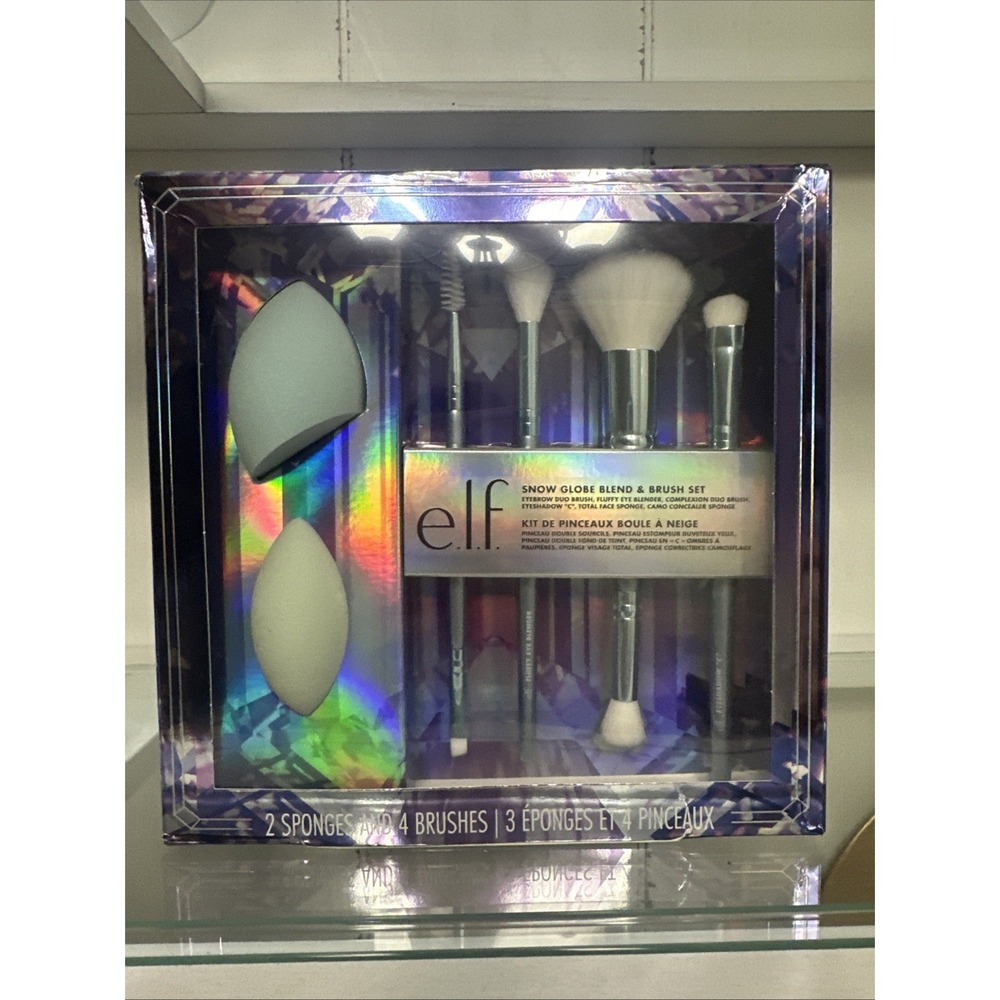 ELF Snow Globe Blend & Brush Set 6‎ Piece Makeup Sponge and Brush Kit New